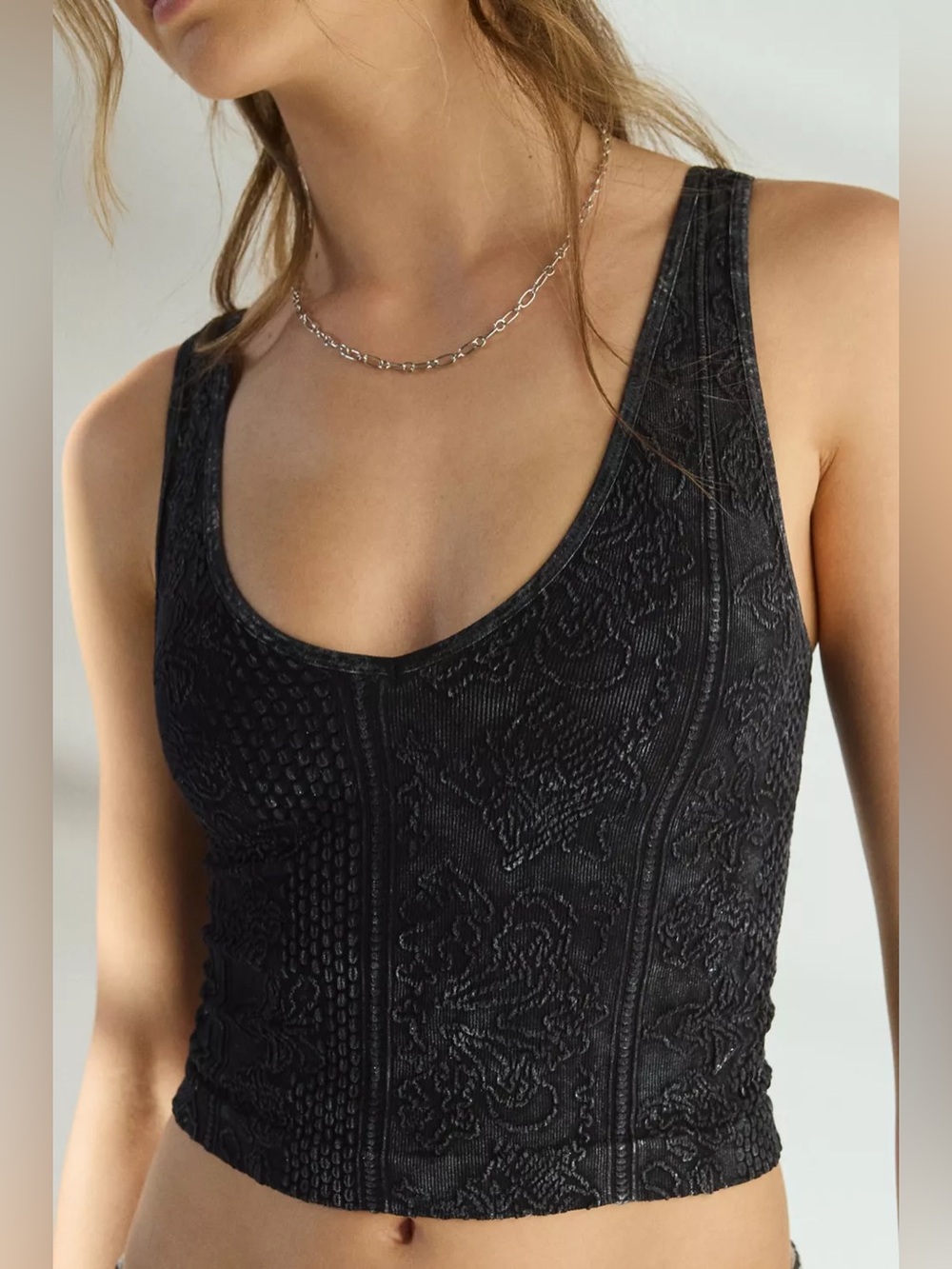 Urban Outfitters Black Textured Lace Tank Top